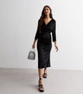 Velvet wrap midi dress, black