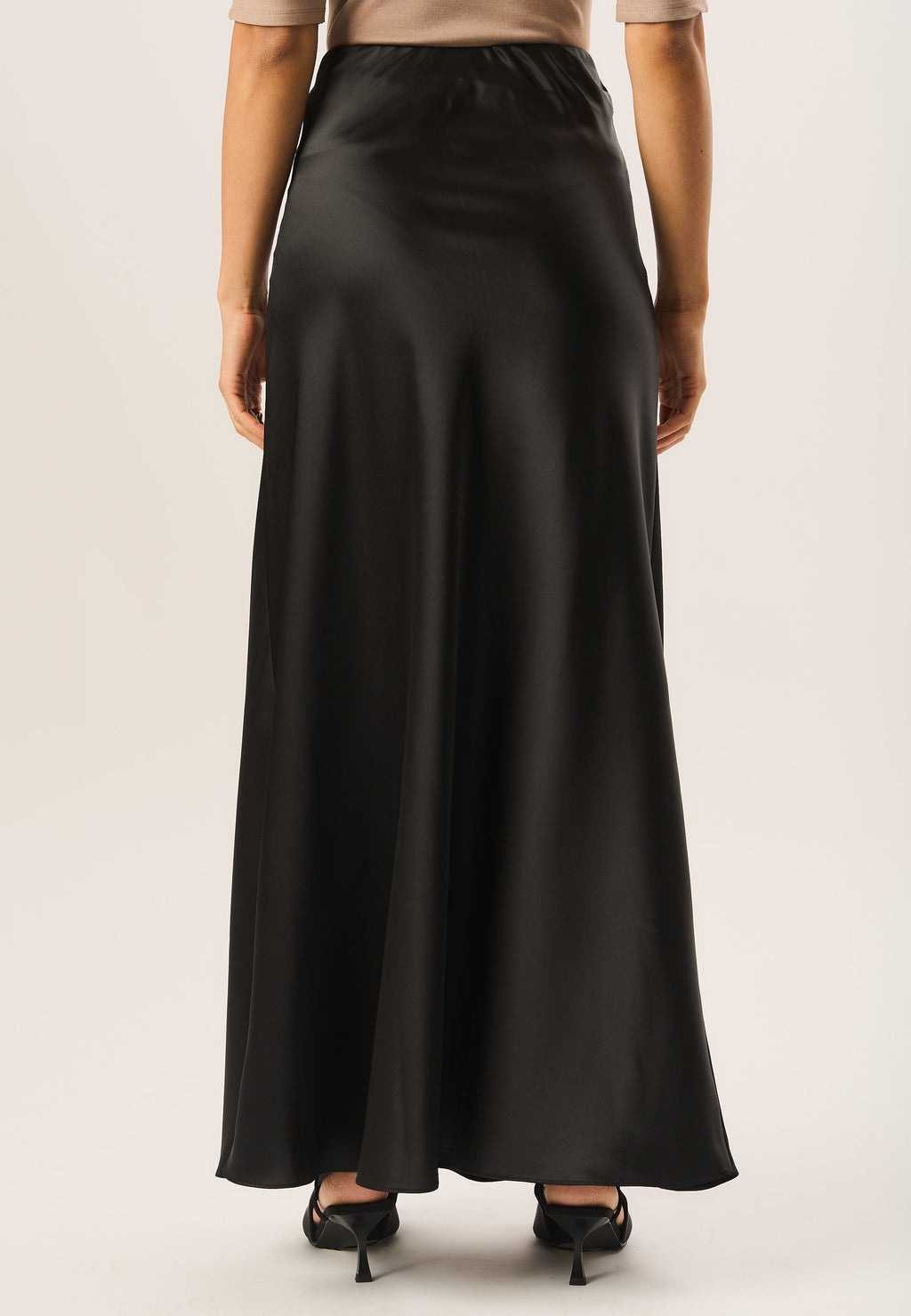 Satin feel Bias maxi skirt, black