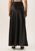 Satin feel Bias maxi skirt, black