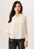 Dobby chiffon frill blouse, white
