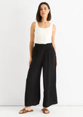 Paperbag waist, wide leg trousers, black