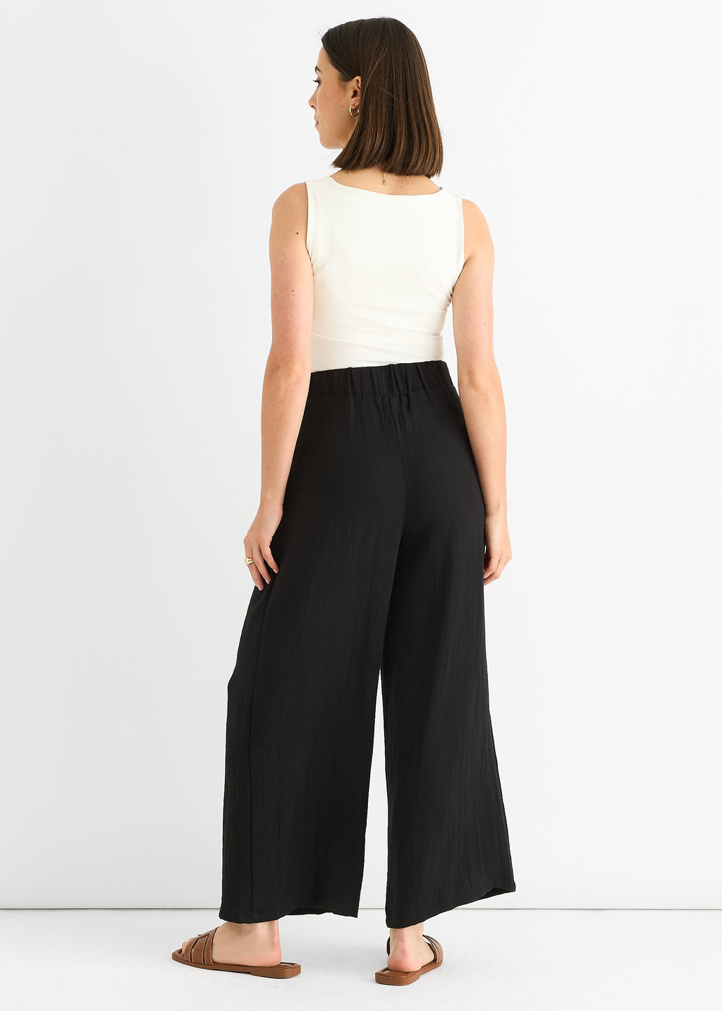 Paperbag waist, wide leg trousers, black