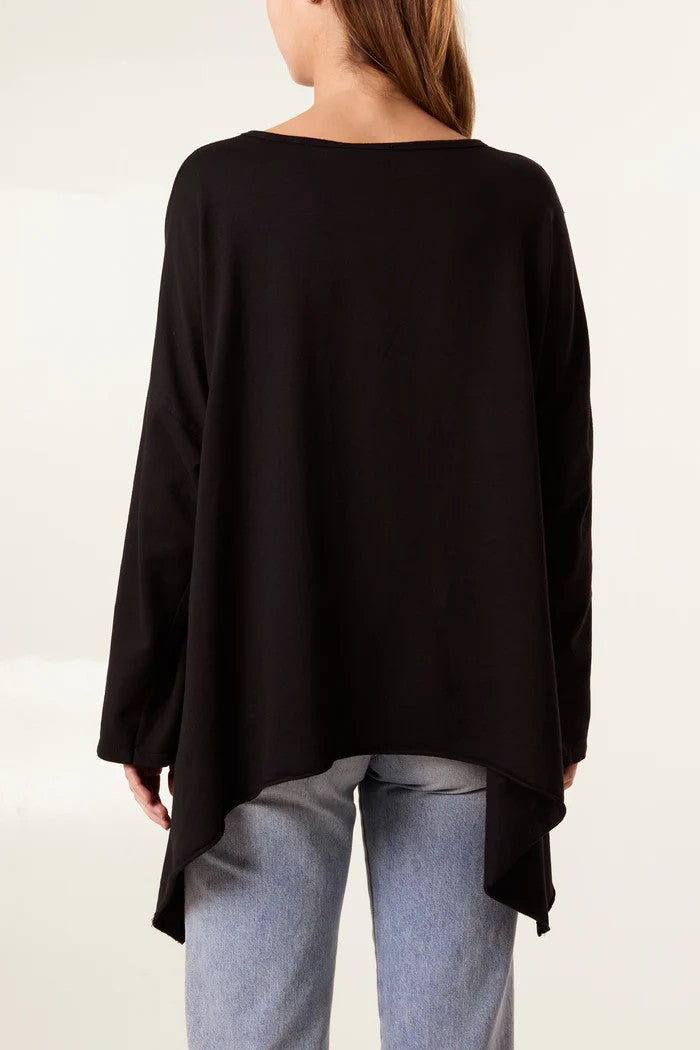 Anya asymmetric long sleeve top, black