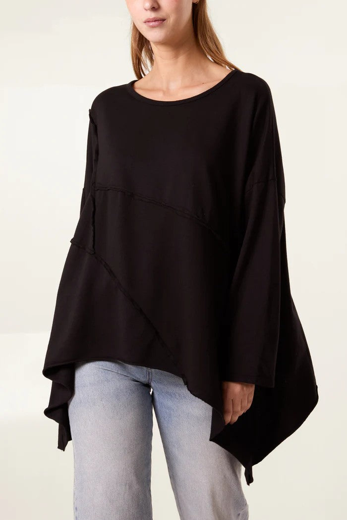 Anya asymmetric long sleeve top, black
