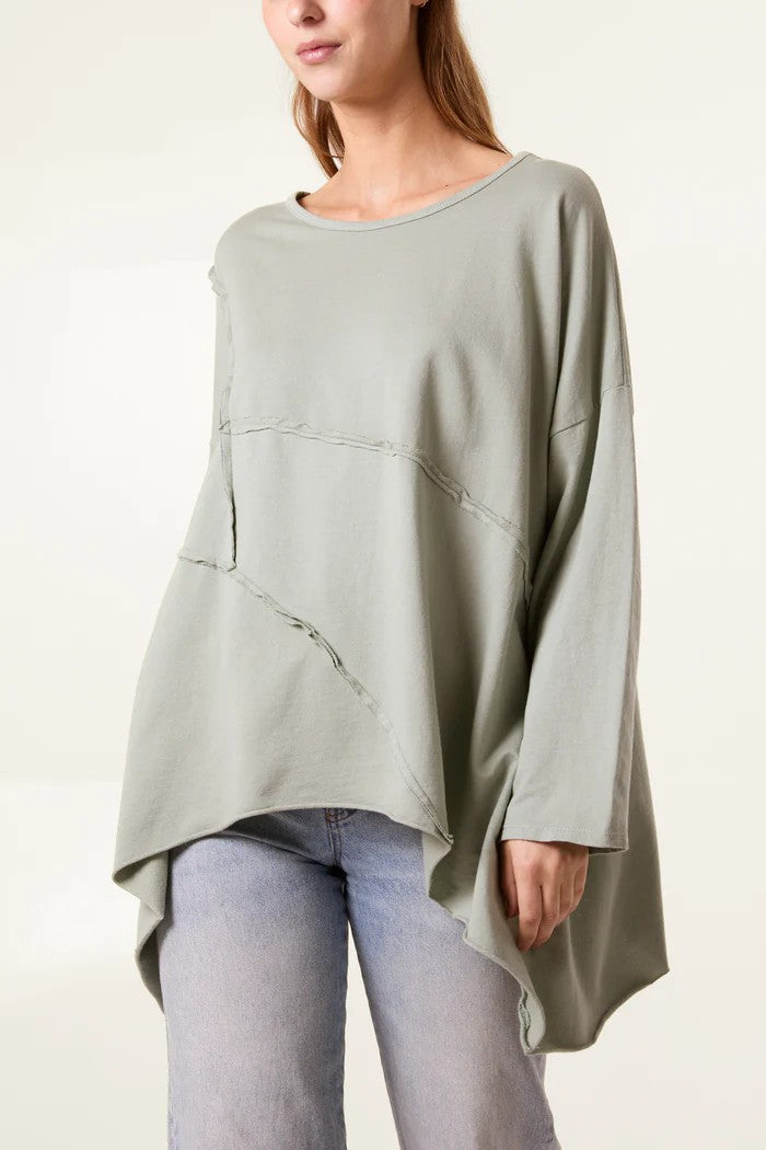 Anya asymmetric long sleeve top, khaki