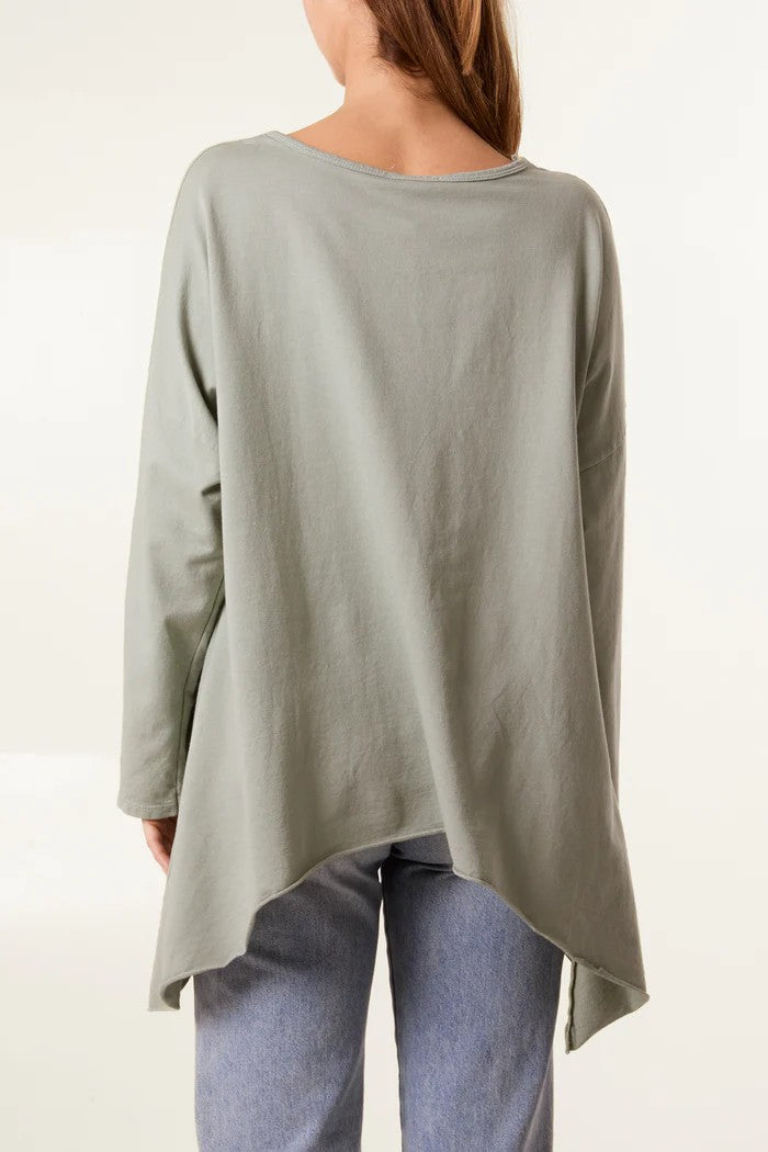 Anya asymmetric long sleeve top, khaki