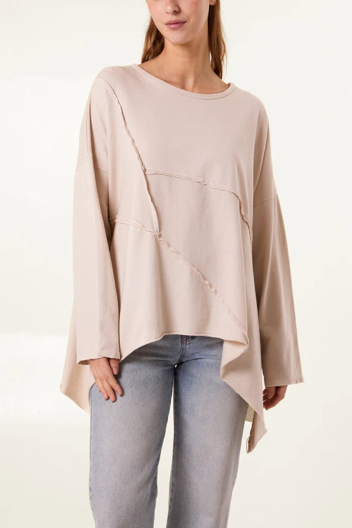 Anya asymmetric long sleeve top, stone