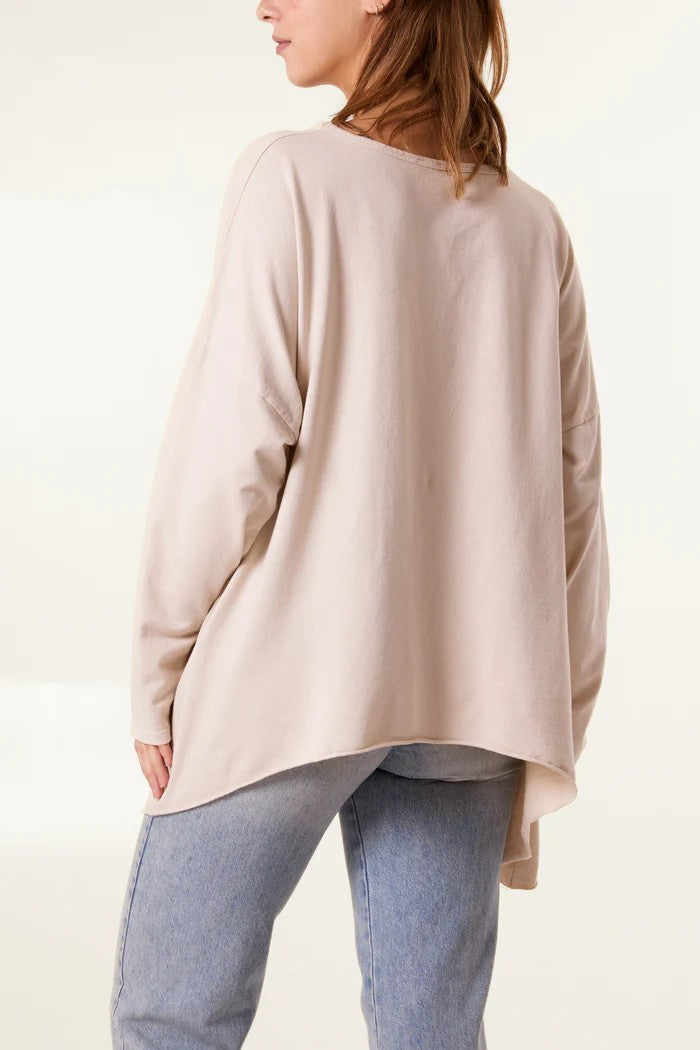 Anya asymmetric long sleeve top, stone
