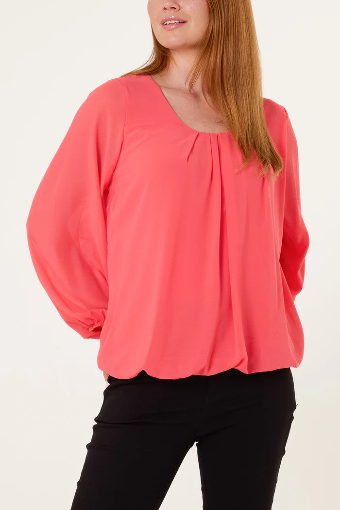 Ariel scoop neck bubble hem blouse, coral