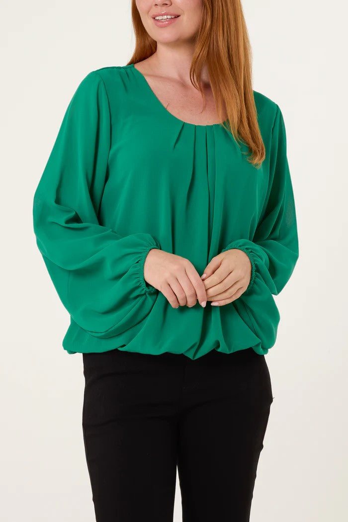Ariel scoop neck bubble hem blouse, jade