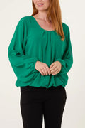 Ariel scoop neck bubble hem blouse, jade