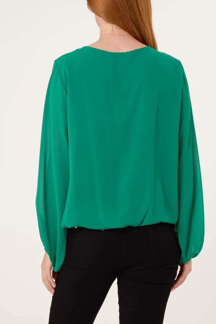 Ariel scoop neck bubble hem blouse, jade