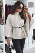 Button detail belted poncho, cream