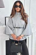 Button detail belted poncho, grey