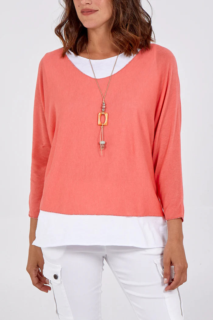 Amelia Necklace double layer top, coral