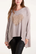 Abigail embellished leopard print heart jumper, mocha