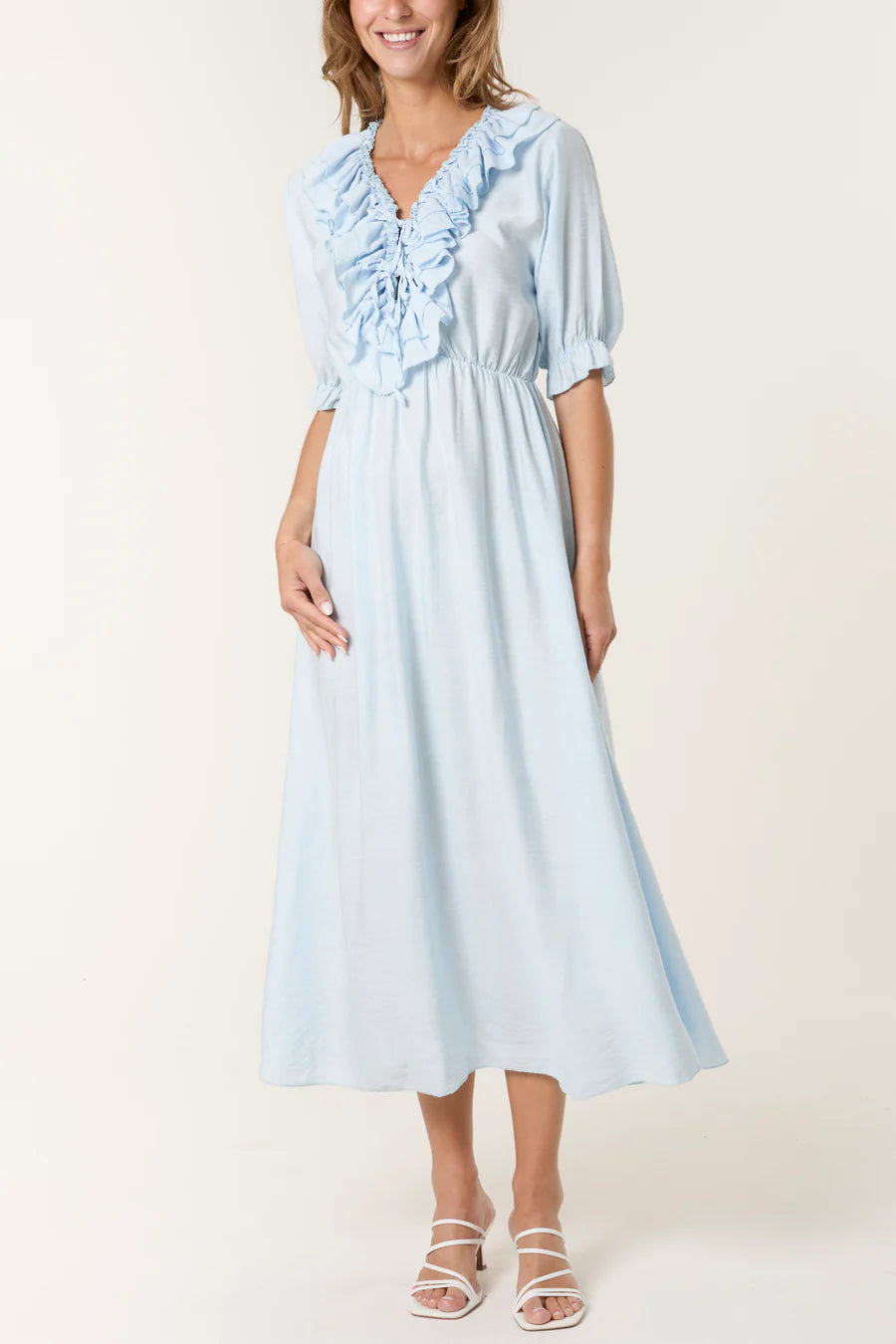 Frill front dress, light blue