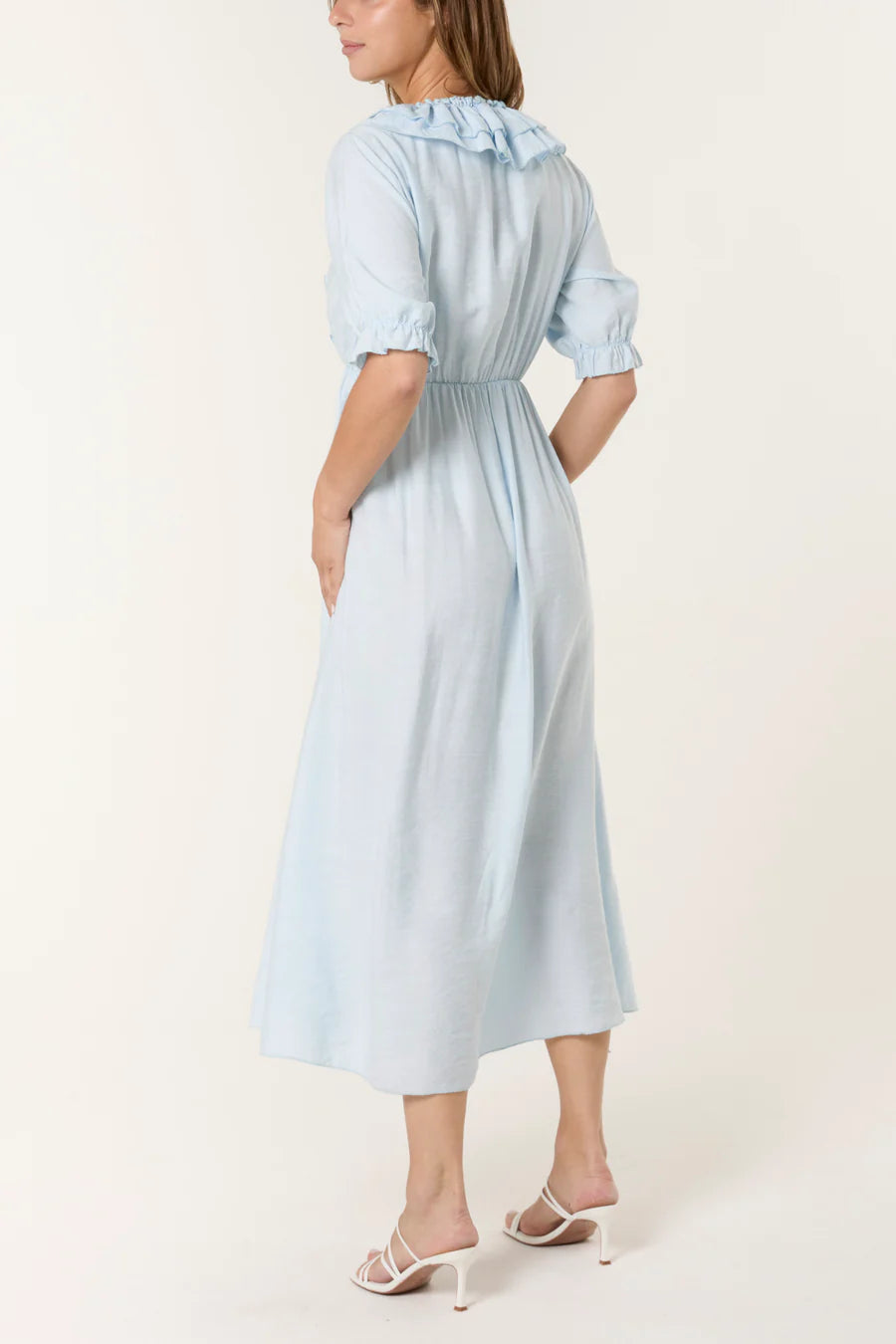 Frill front dress, light blue