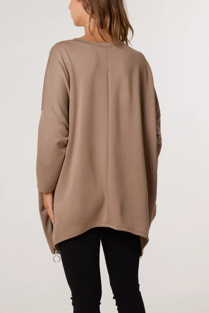 Alba Soft touch side zip pockets sweatshirt, mocha