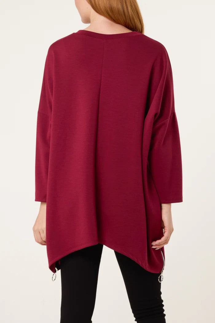 Alba Soft touch side zip pockets sweatshirt, wine