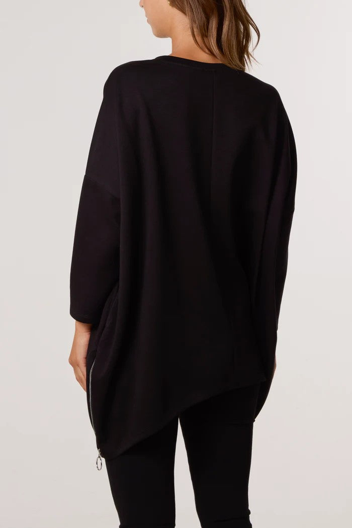 Alba soft touch side zip pockets sweatshirt, black