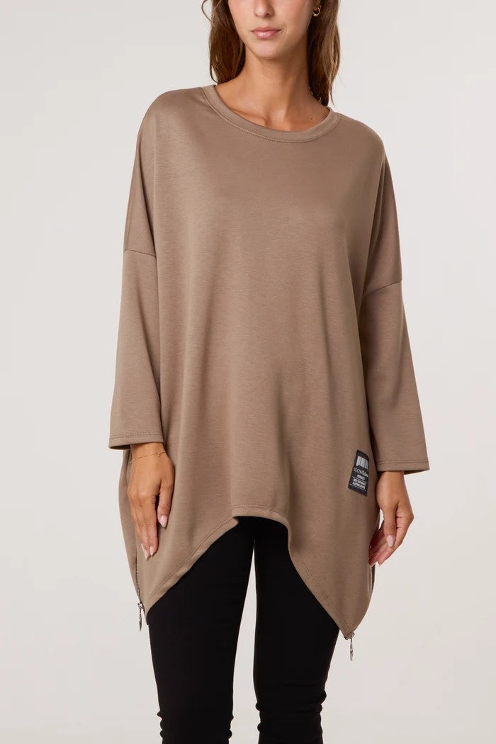 Alba Soft touch side zip pockets sweatshirt, mocha