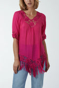 Crochet detail top, hot pink
