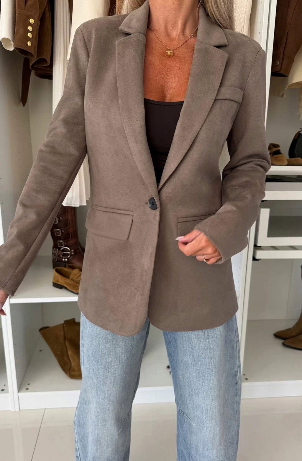 Alma suede look blazer, mocha