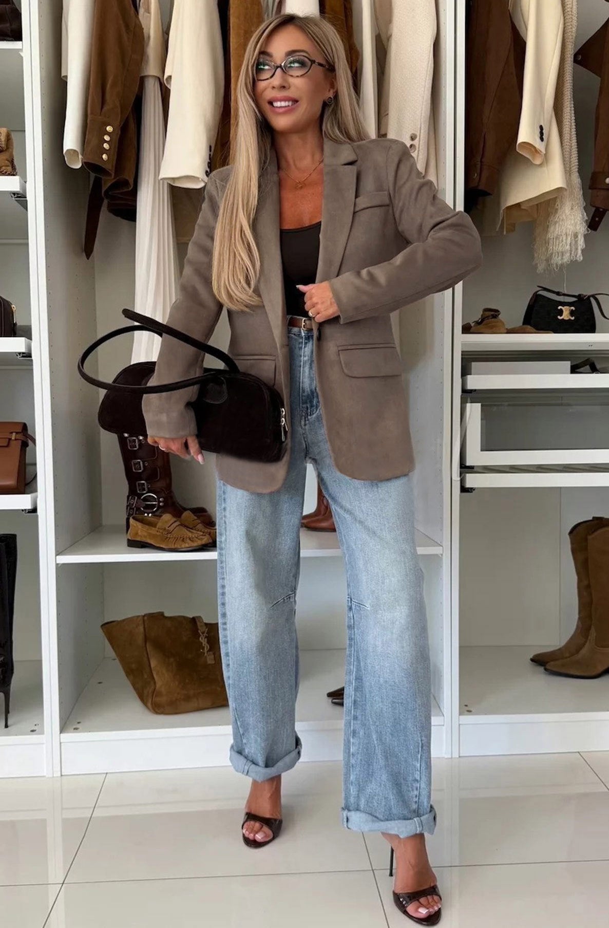 Alma suede look blazer, mocha