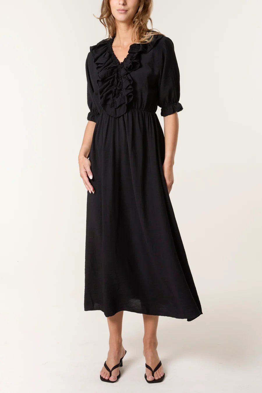 Frill front dress, black