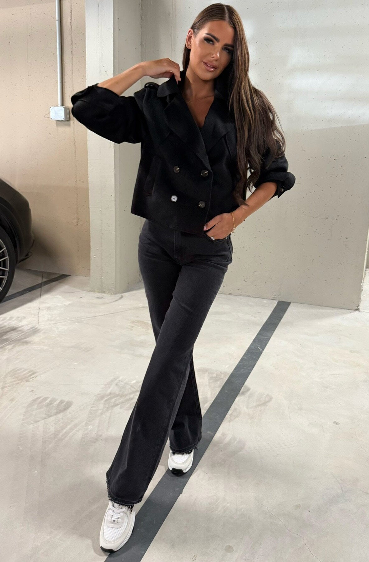 Cheryl suedette pocket detail jacket, black