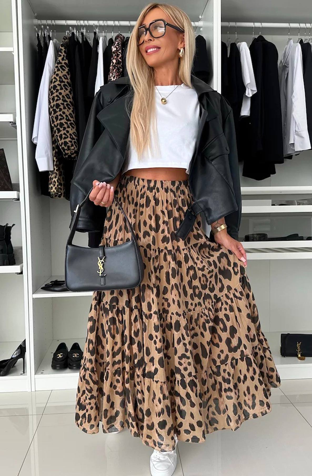 Sandra leopard print tiered maxi skirt