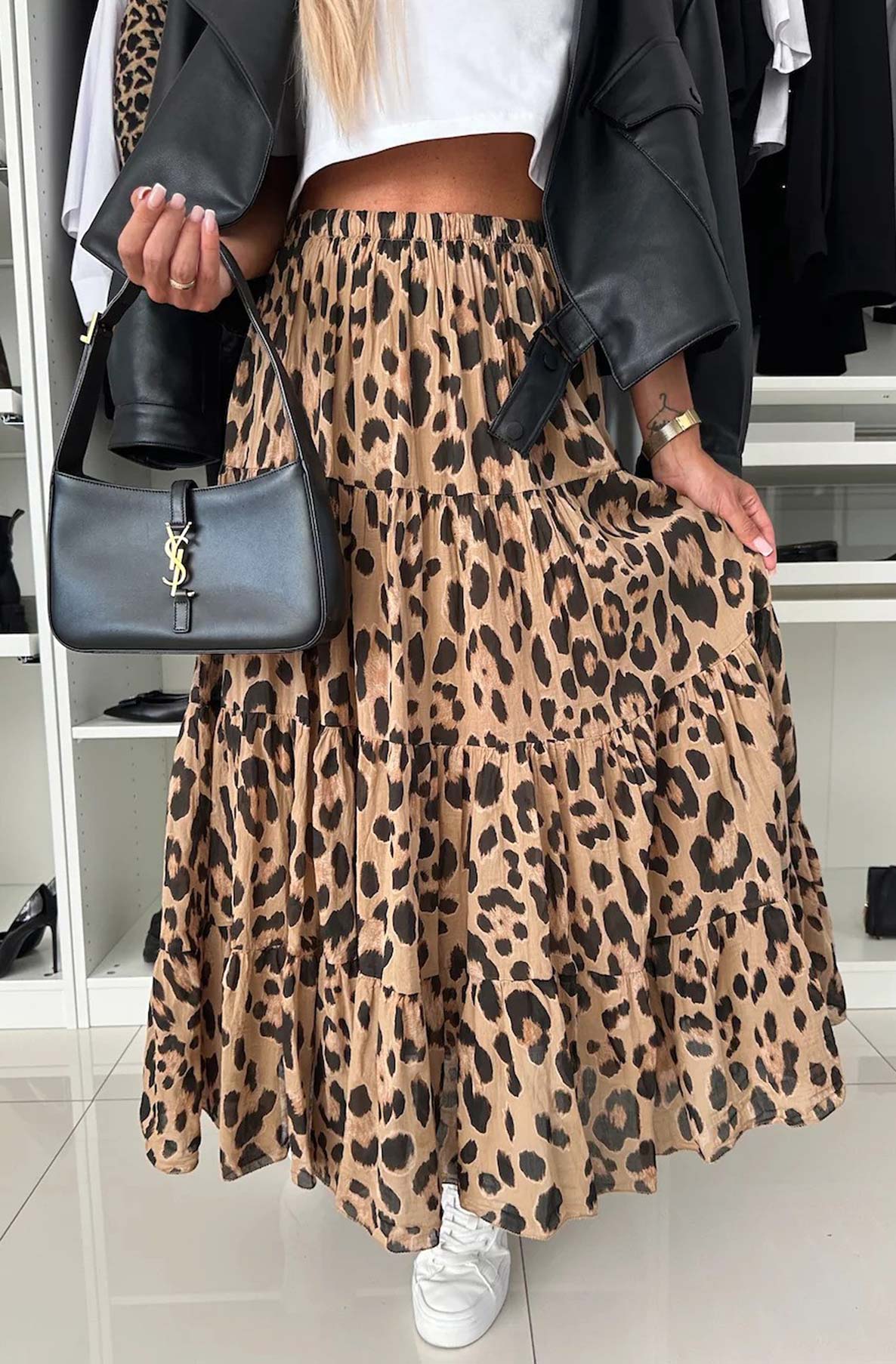 Sandra leopard print tiered maxi skirt