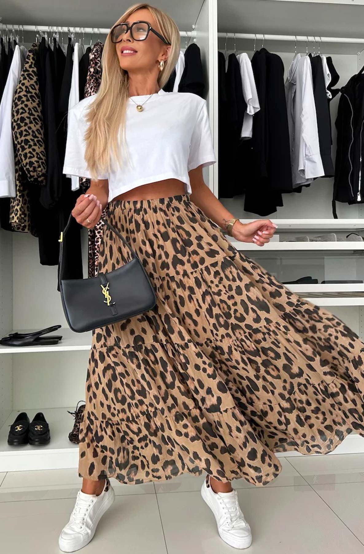 Sandra leopard print tiered maxi skirt