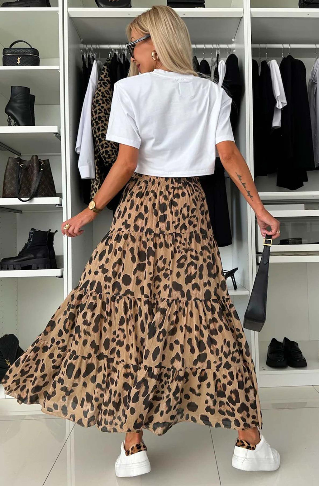 Sandra leopard print tiered maxi skirt