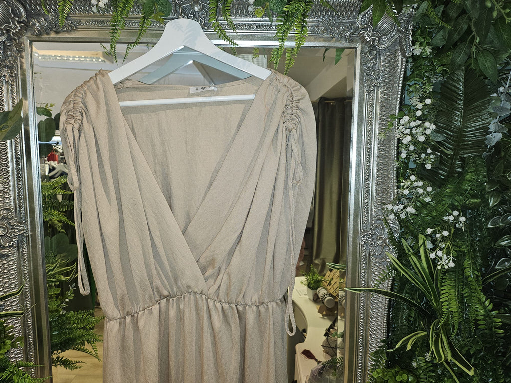 Tess tie-shoulder dress, stone