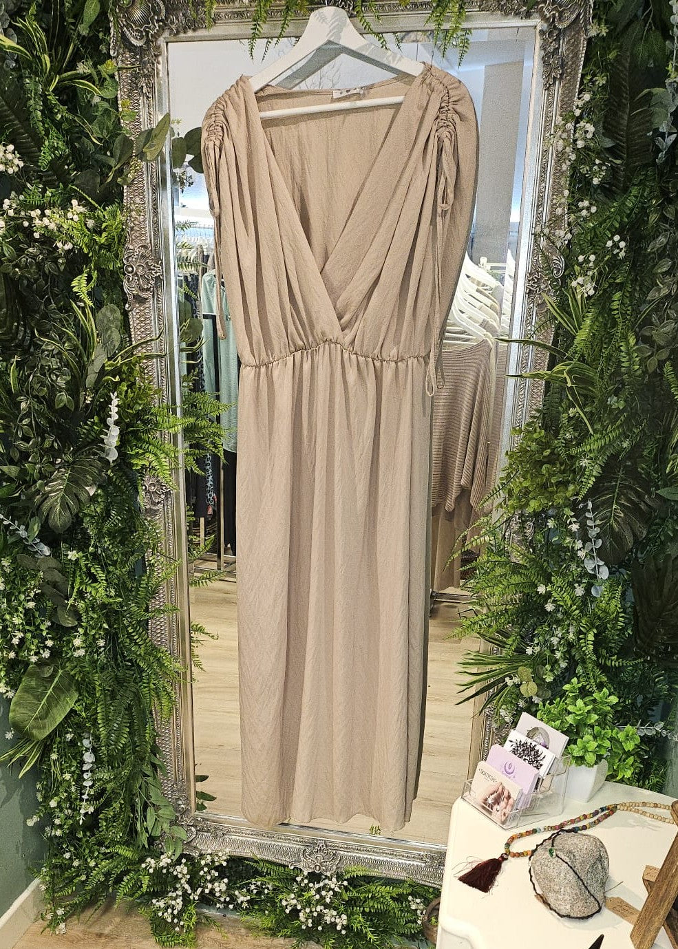 Tess tie-shoulder dress, stone